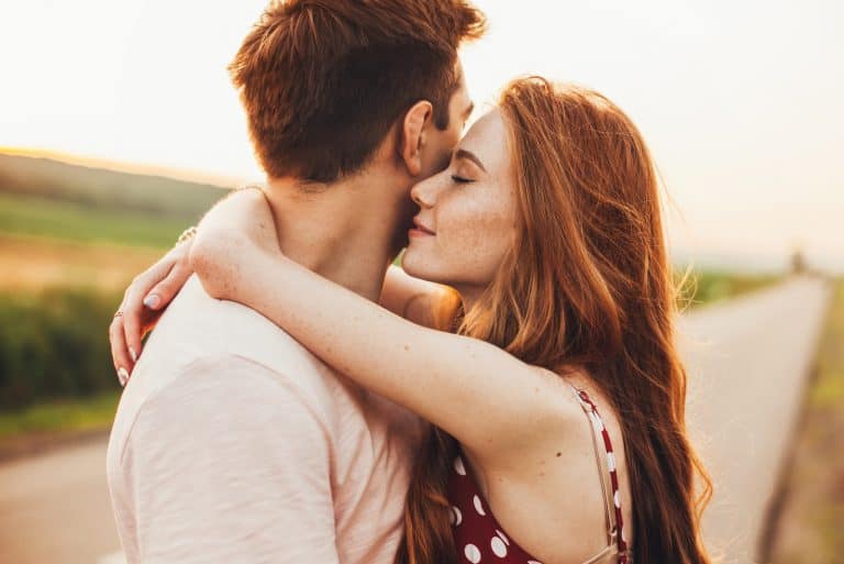 happy young couple hugging