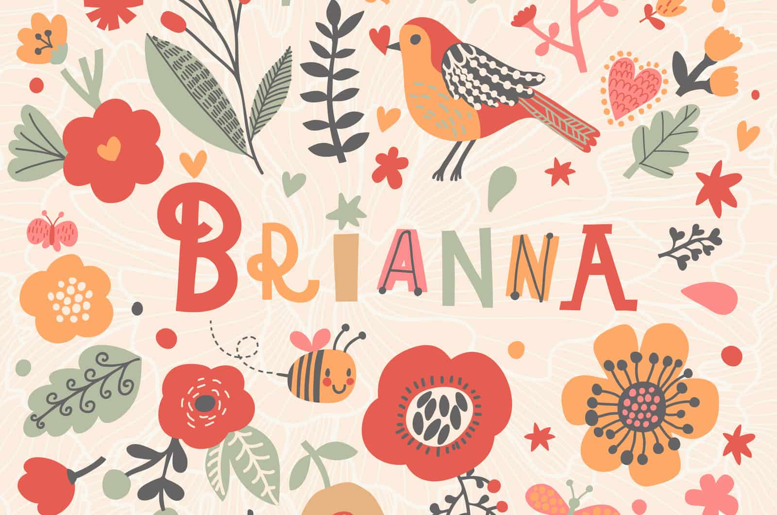 Bright card with beautiful name Brianna in poppy flowers