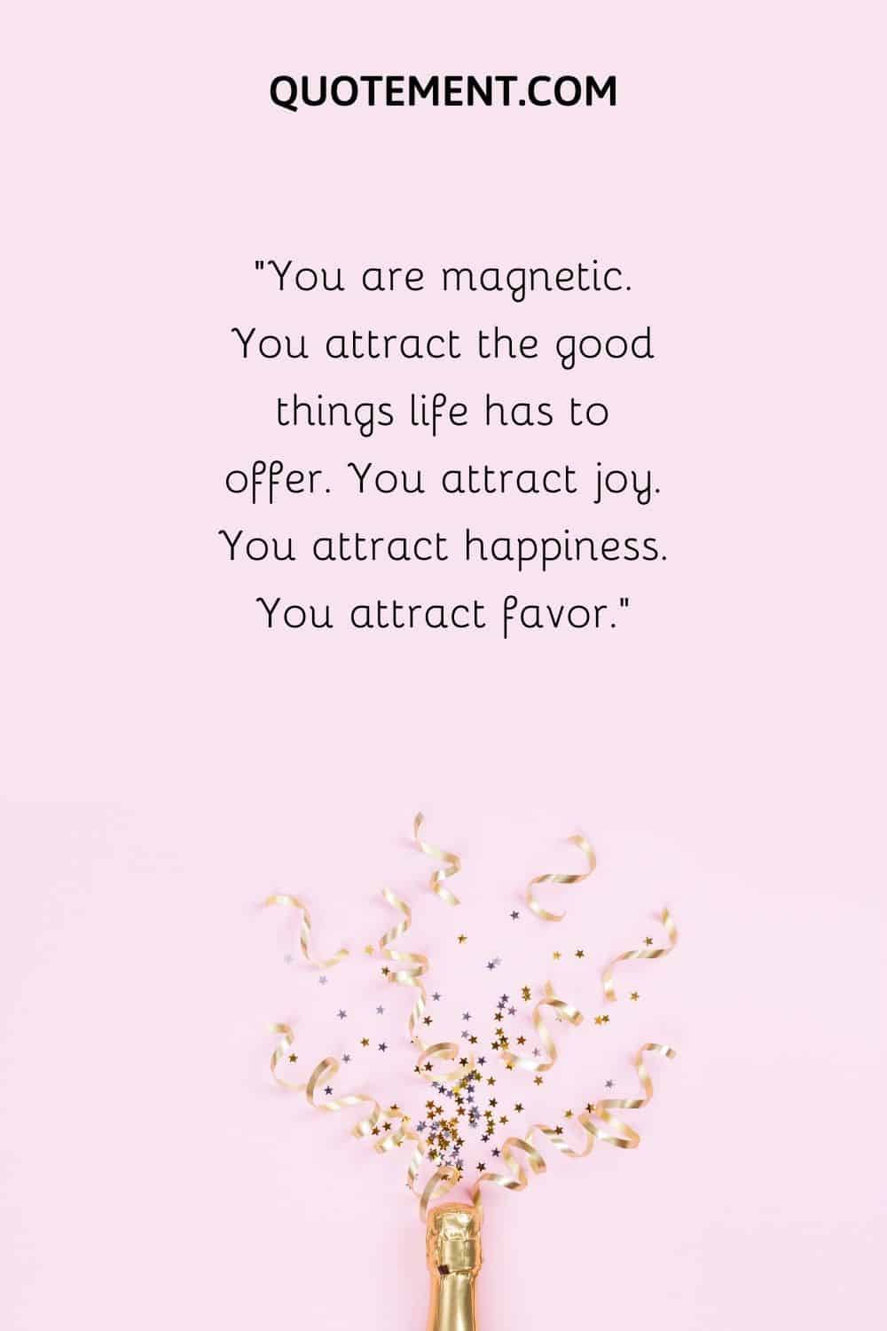 You are magnetic. You attract the good things life has to offer. You attract joy. You attract happiness. You attract favor.