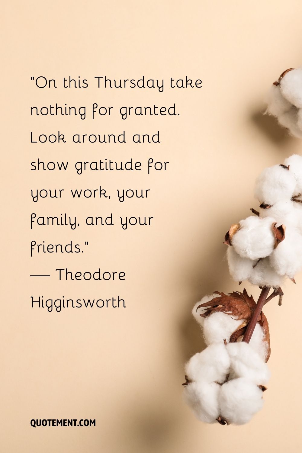 a branch with brown leaves and cotton wool representing top Thankful Thursday quote