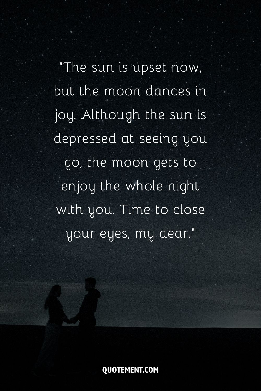 A couple holding hands against a starry night sky representing the best long good night message for her
