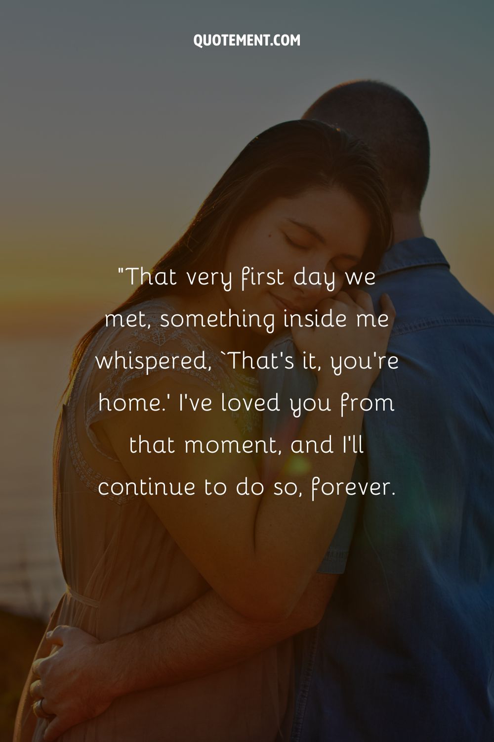 A couple in embrace during sunset representing the best today is the day we first met quote