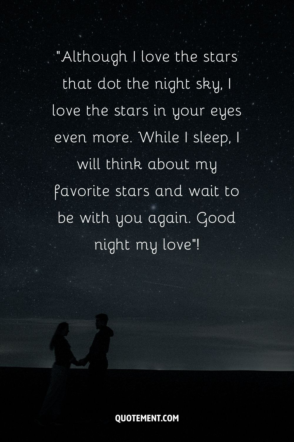 A couple in silhouette against a cosmic night sky with stars