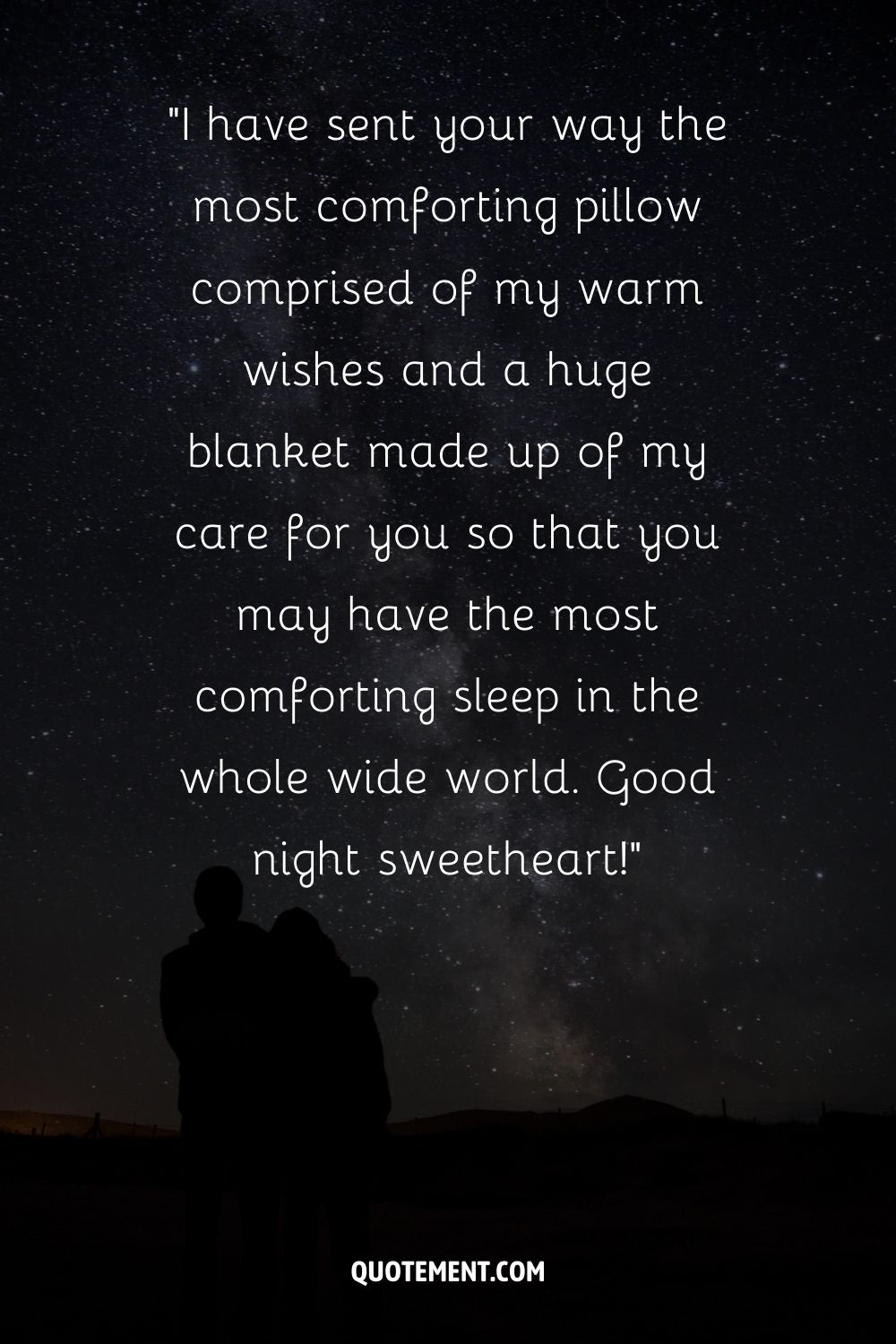 A romantic silhouette of a couple against a backdrop of a star-filled sky