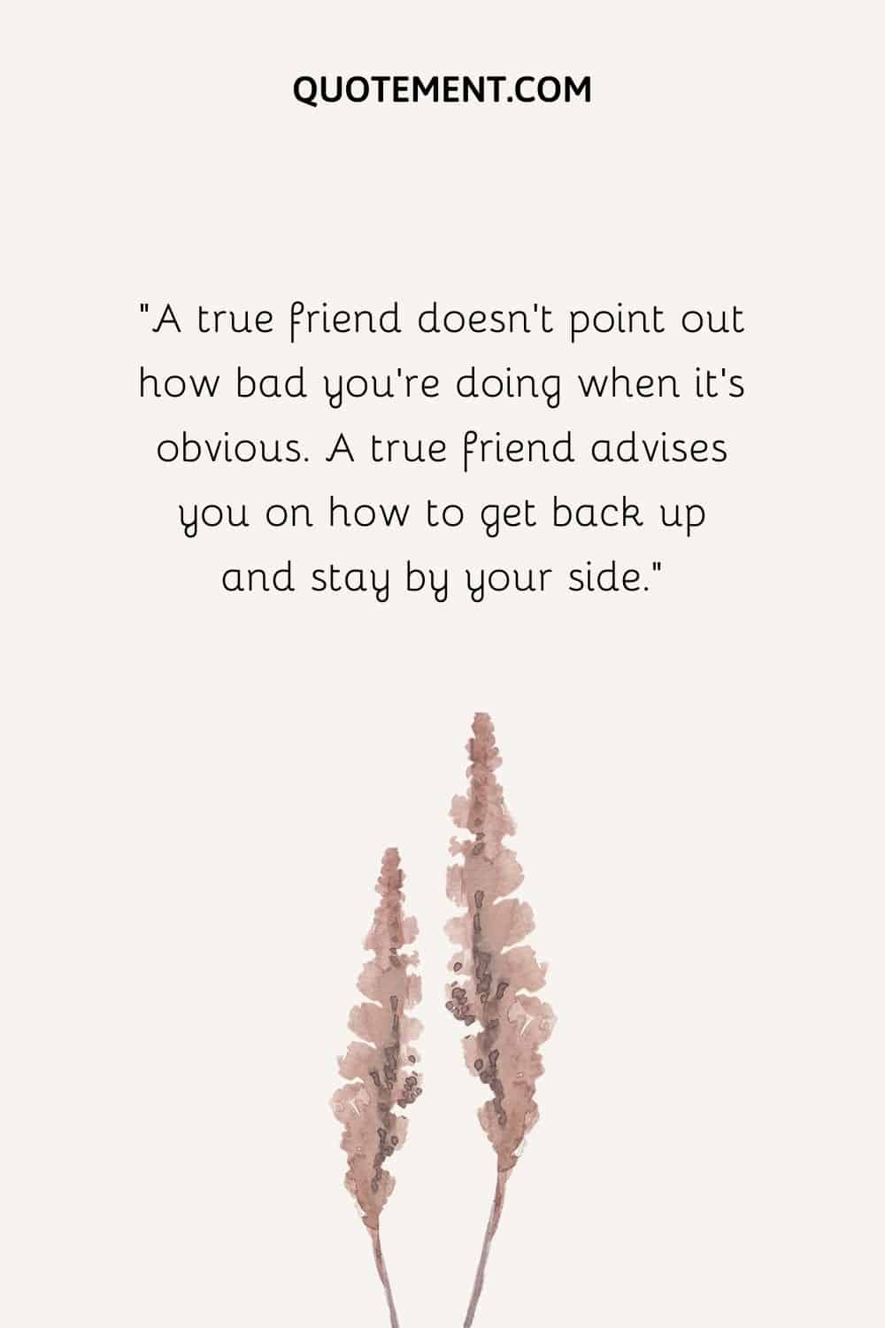 A true friend doesn't point out how bad you're doing when it's obvious. A true friend advises you on how to get back up and stay by your side.