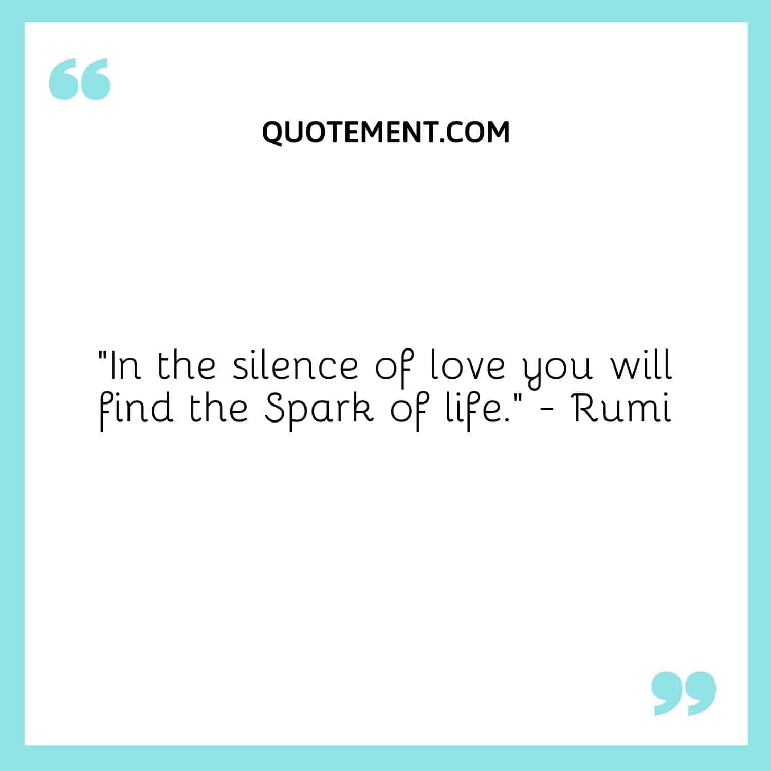 “In the silence of love you will find the Spark of life.” — Rumi