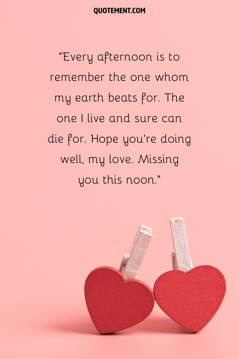 Two red hearts with clothespin attachments representing the most beautiful good afternoon message for her