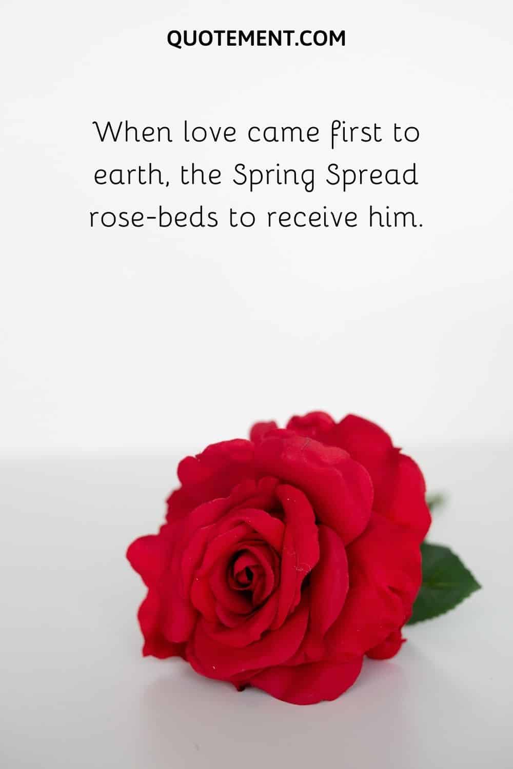 When love came first to earth, the Spring Spread rose-beds to receive him.