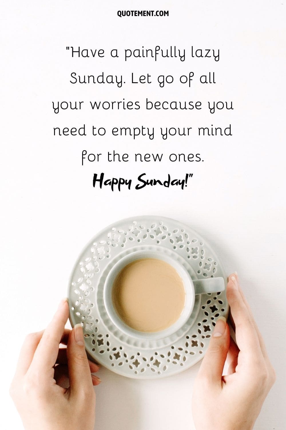 funny and endorsing lazy sunday message represented by a white coffee mug