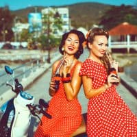 women dressed in vintage clothes