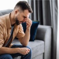 sad man sitting on sofa