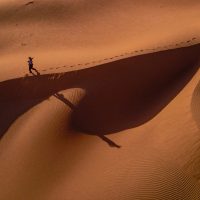 person walking in desert