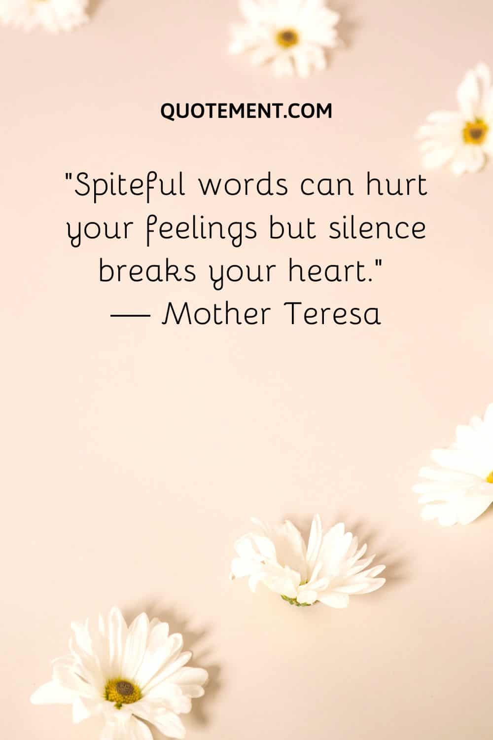 Spiteful words can hurt your feelings but silence breaks your heart