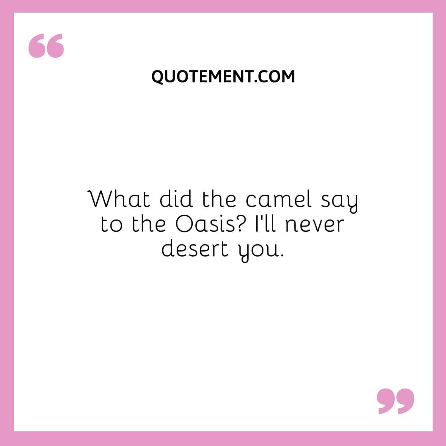 What did the camel say to the Oasis I’ll never desert you.