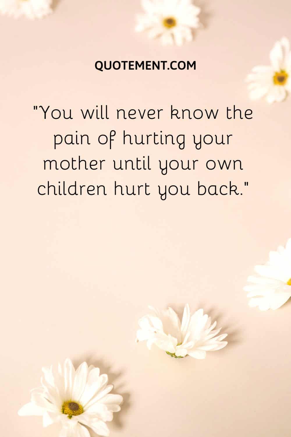 You will never know the pain of hurting your mother until your own children hurt you back.
