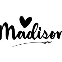 Madison name text word with love heart hand written