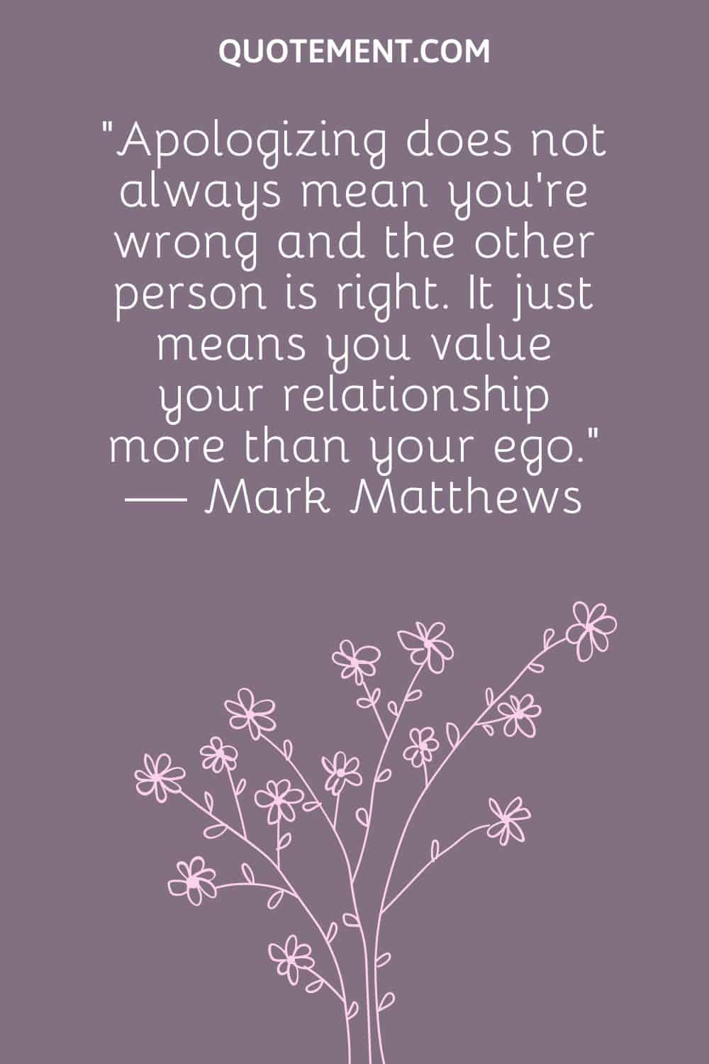 “Apologizing does not always mean you're wrong and the other person is right. It just means you value your relationship more than your ego.” — Mark Matthews