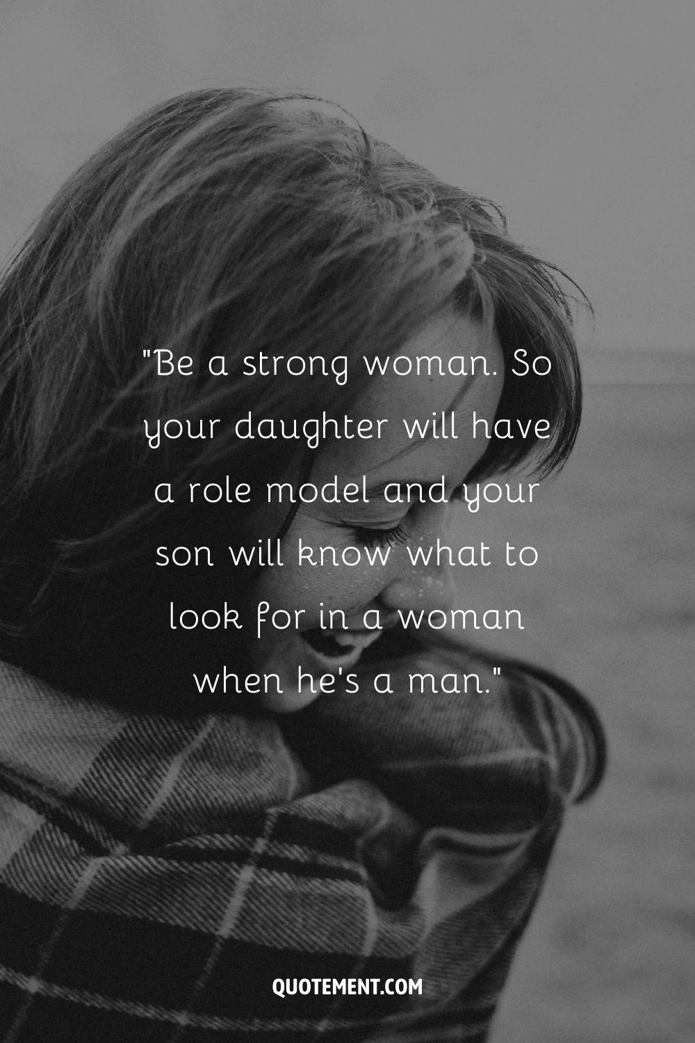 Figure looking ahead, hair tousled representing quote about being a strong woman and moving on