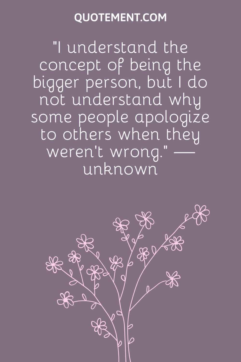 “I understand the concept of being the bigger person, but I do not understand why some people apologize to others when they weren’t wrong.” — unknown