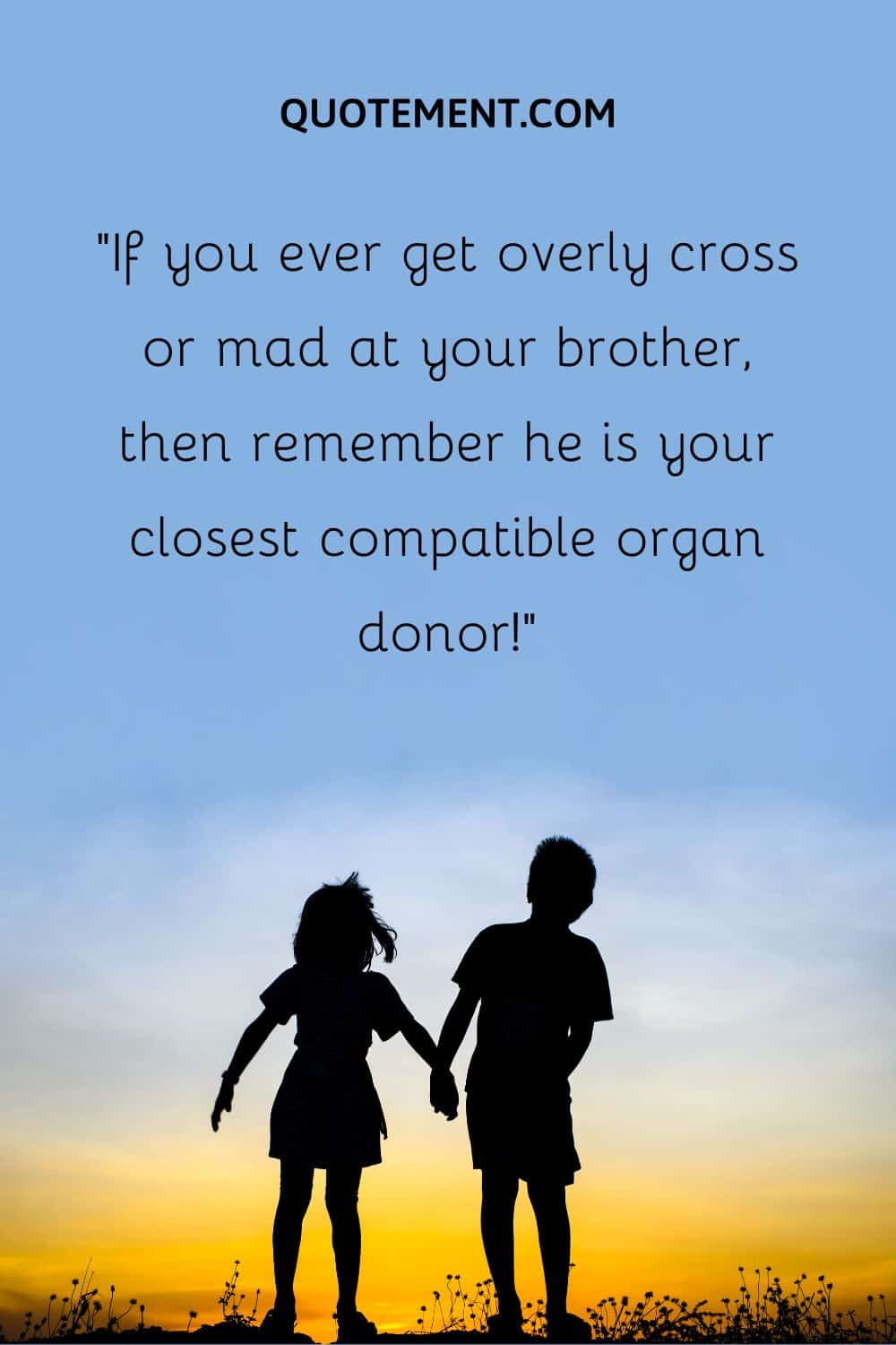 “If you ever get overly cross or mad at your brother, then remember he is your closest compatible organ donor!”