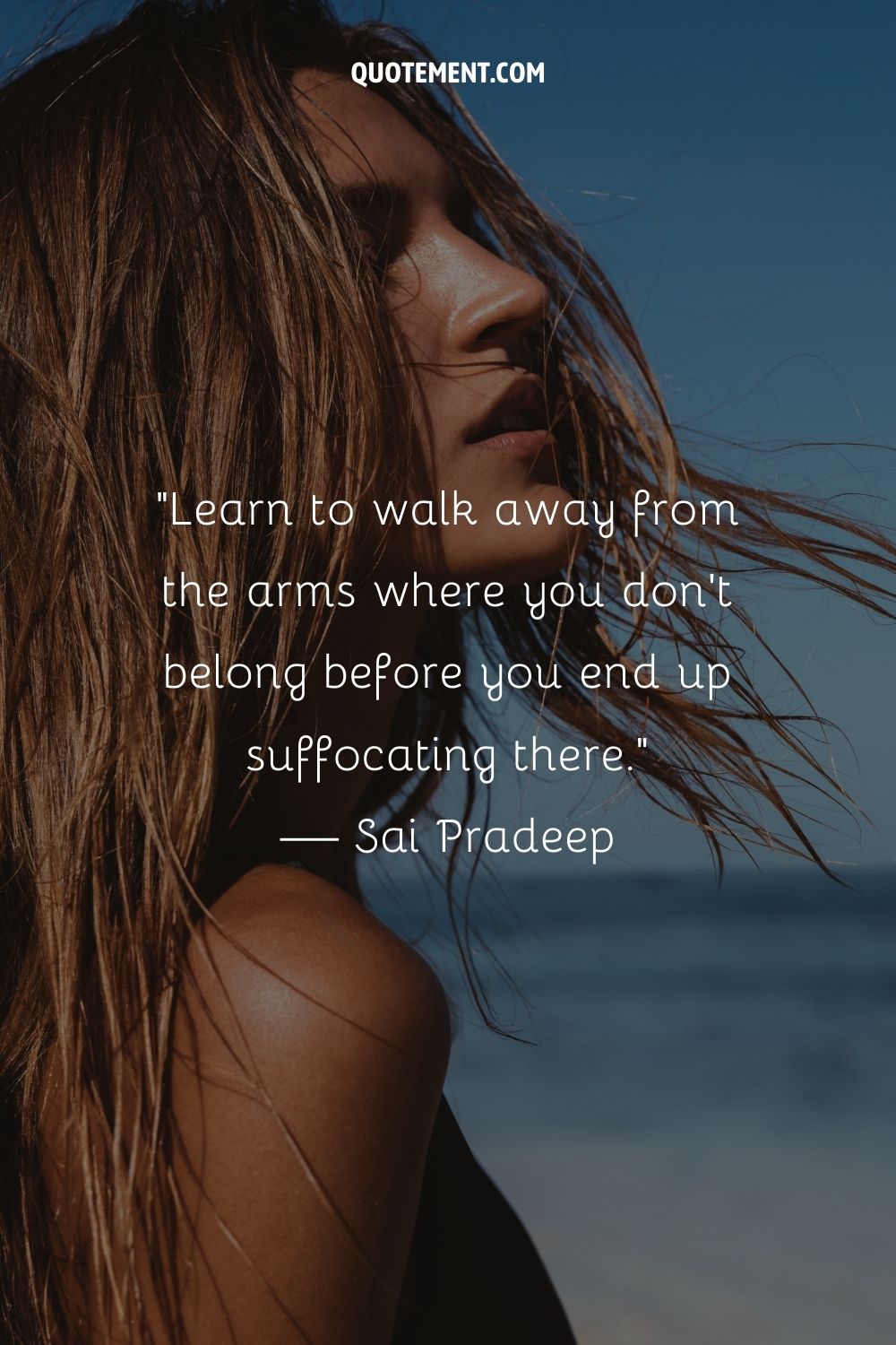Woman on the beach looking beautiful representing woman walking away quote