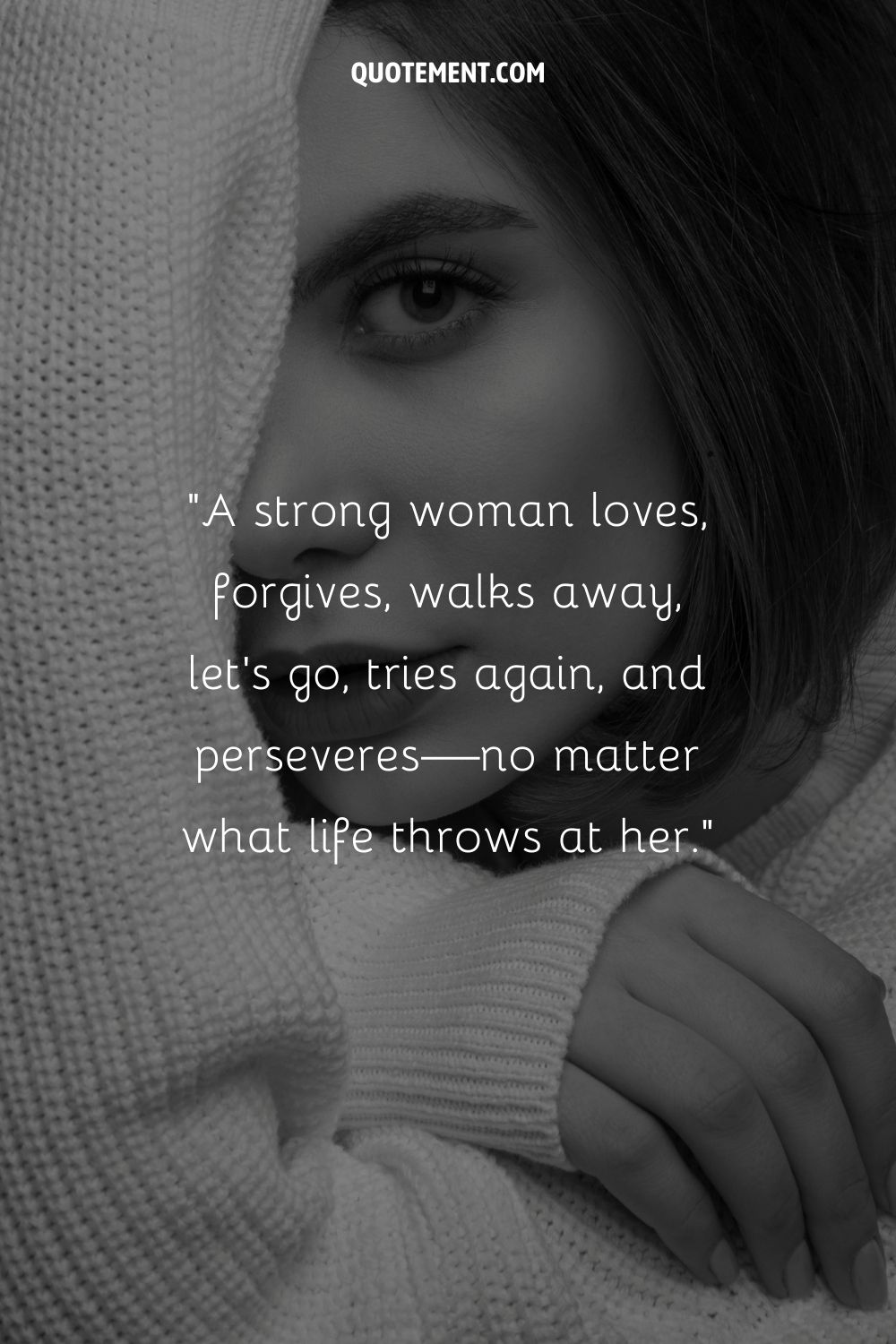 a woman with a clear skin representing strong courageous woman quote