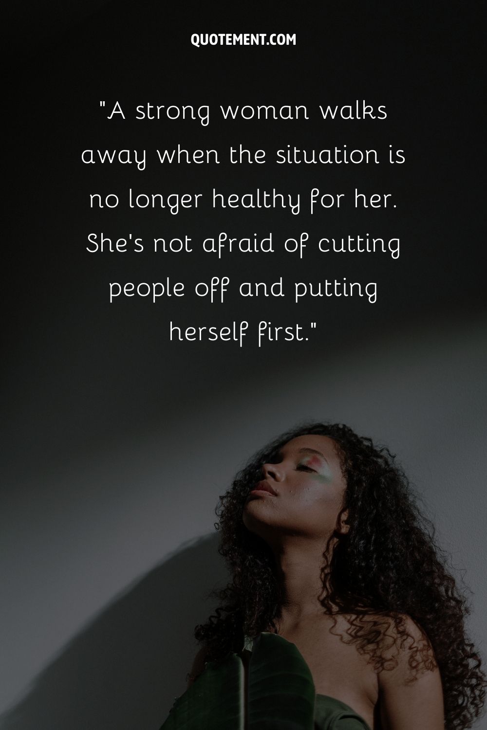 a woman with naturally curly hair representing relationship walk away quote