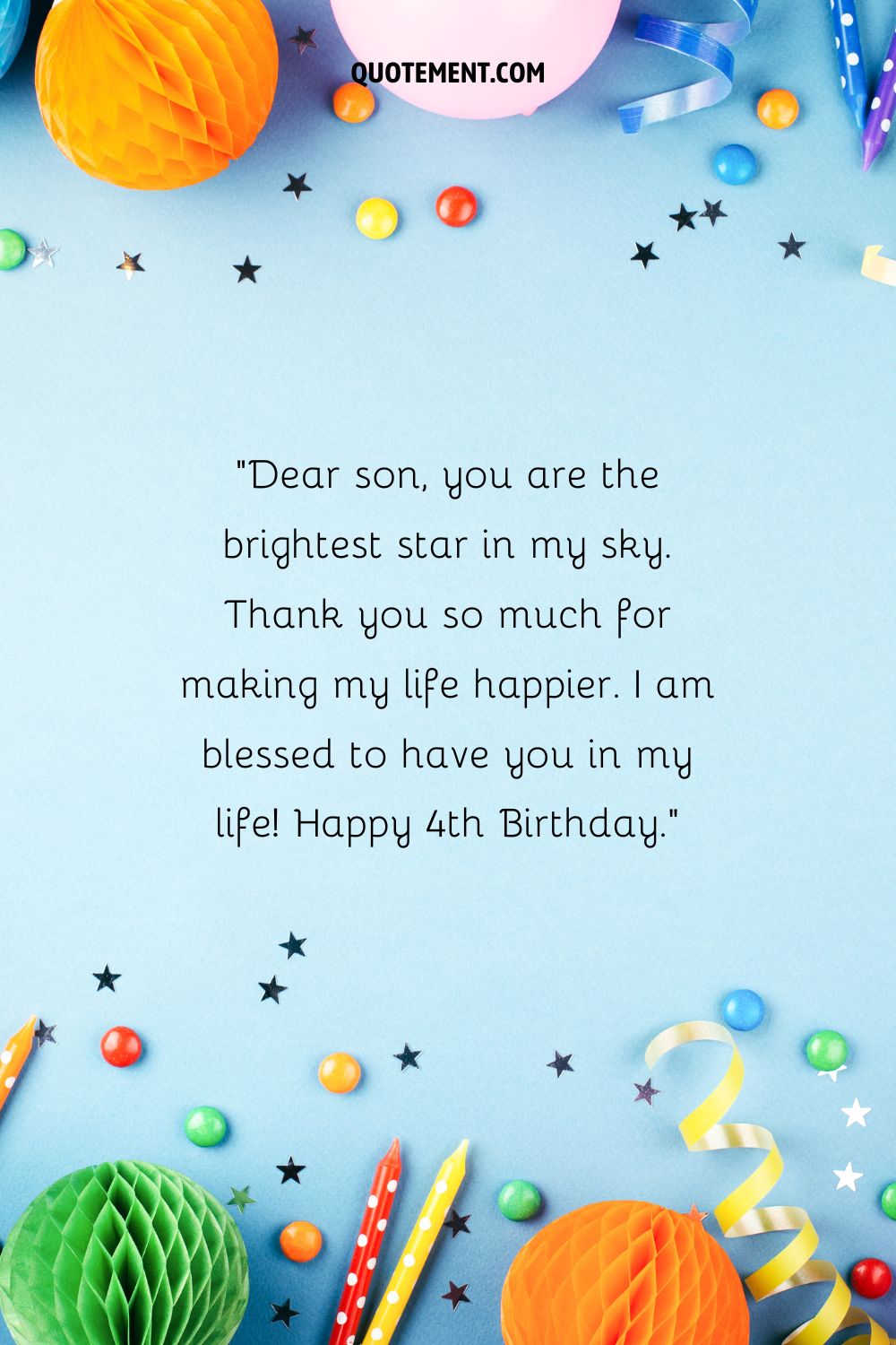 blue birthday card setting representing happy 4th birthday to my son