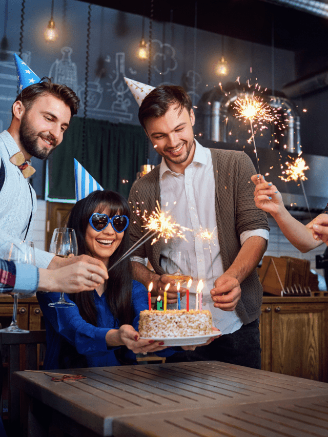 a woman celebrates her birthday with friends