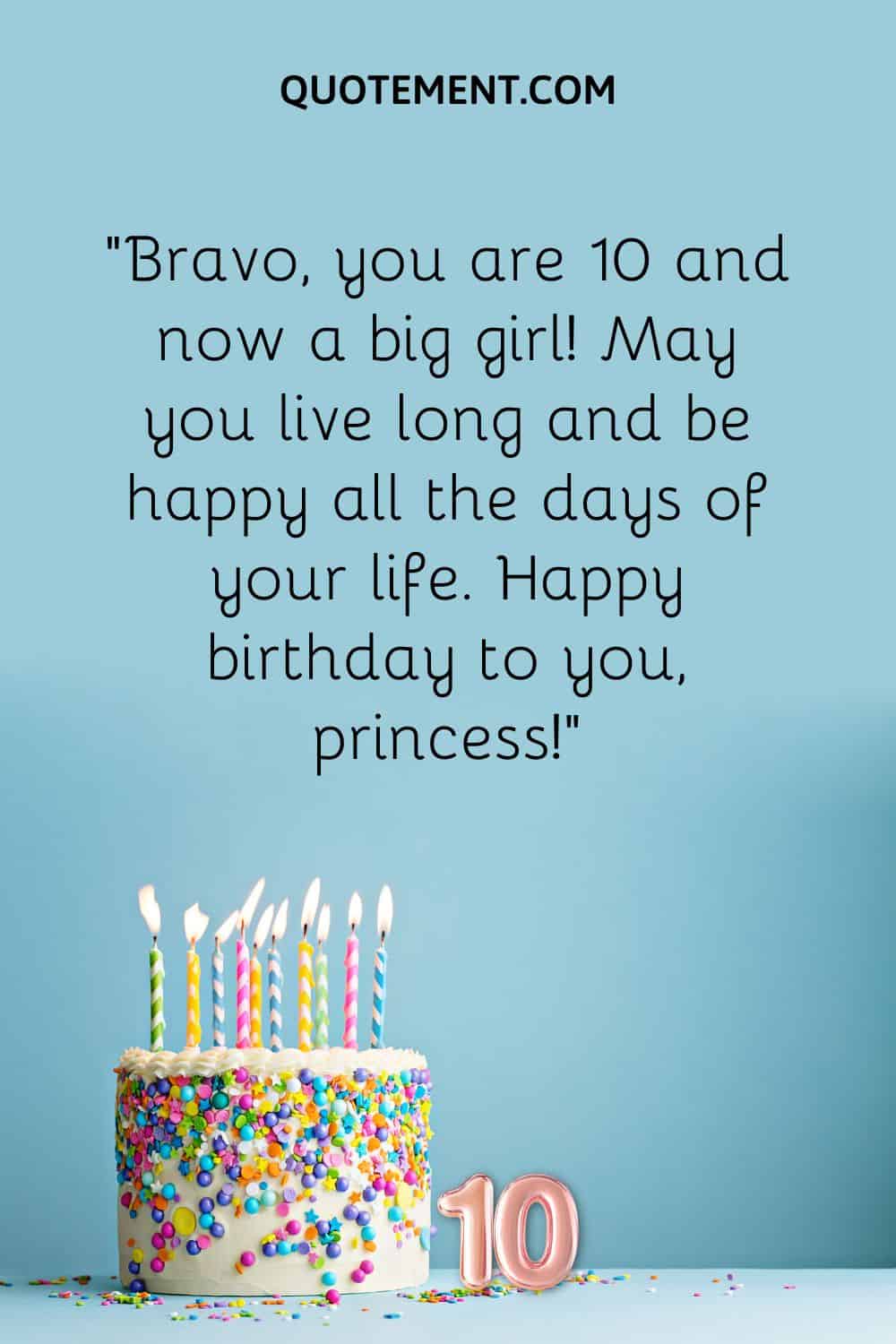 “Bravo, you are 10 and now a big girl! May you live long and be happy all the days of your life. Happy birthday to you, princess!”