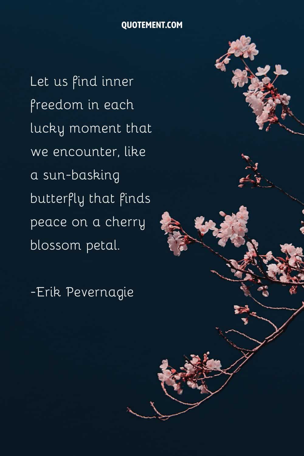 Cherry blossom quote and sakura branches in the background.