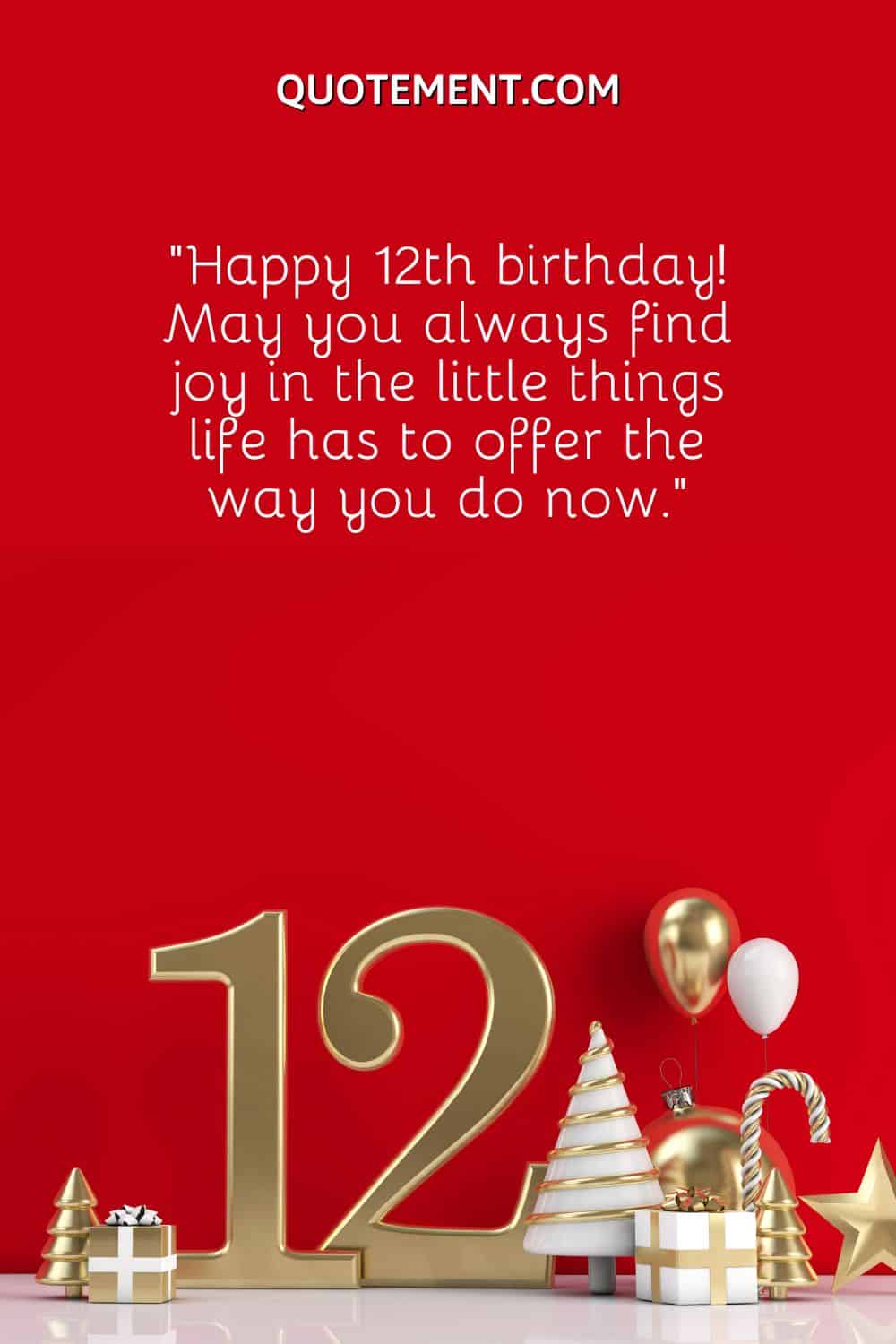 “Happy 12th birthday! May you always find joy in the little things life has to offer the way you do now.”.