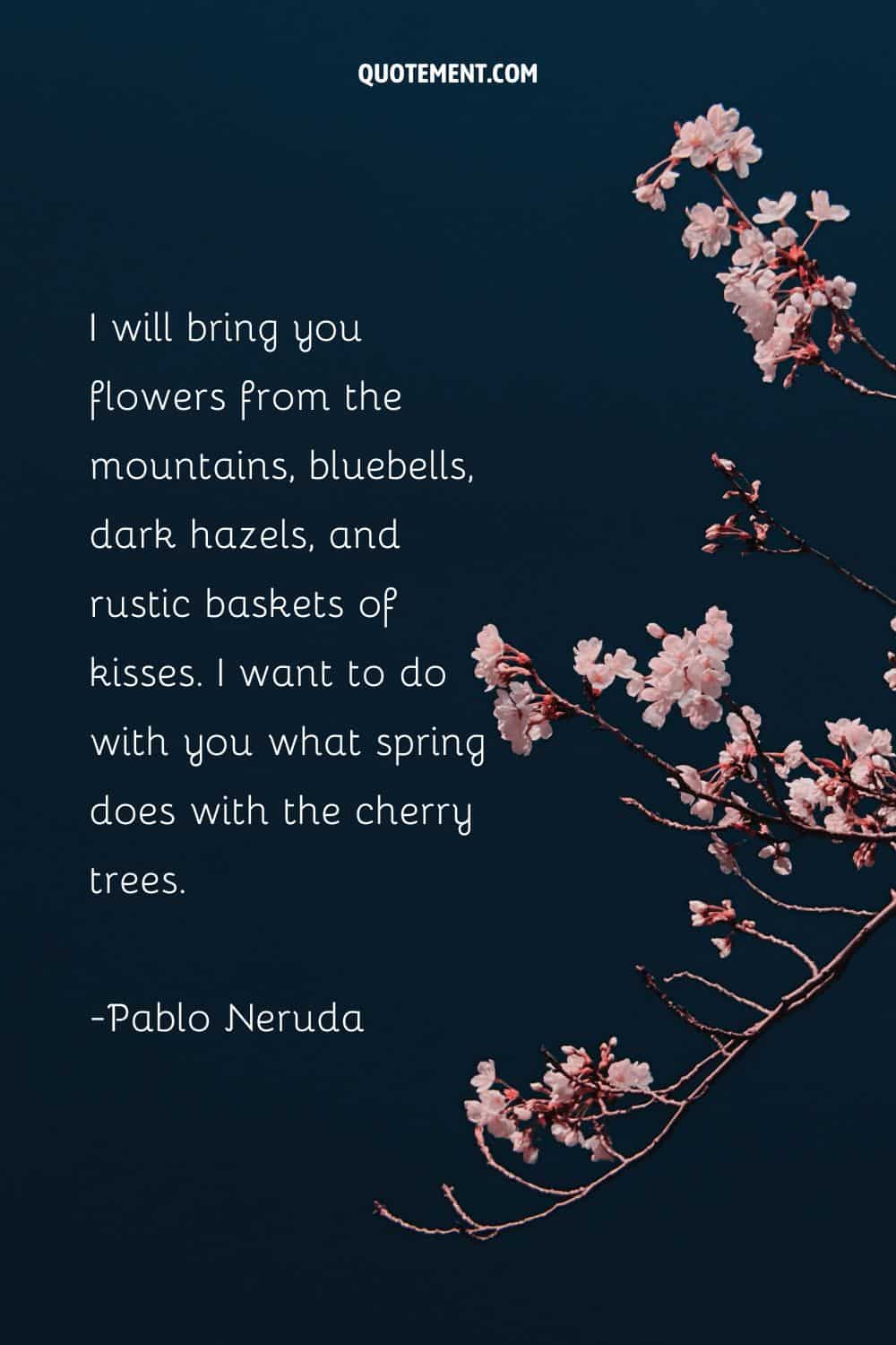 I will bring you flowers from the mountains, bluebells, dark hazels, and rustic baskets of kisses