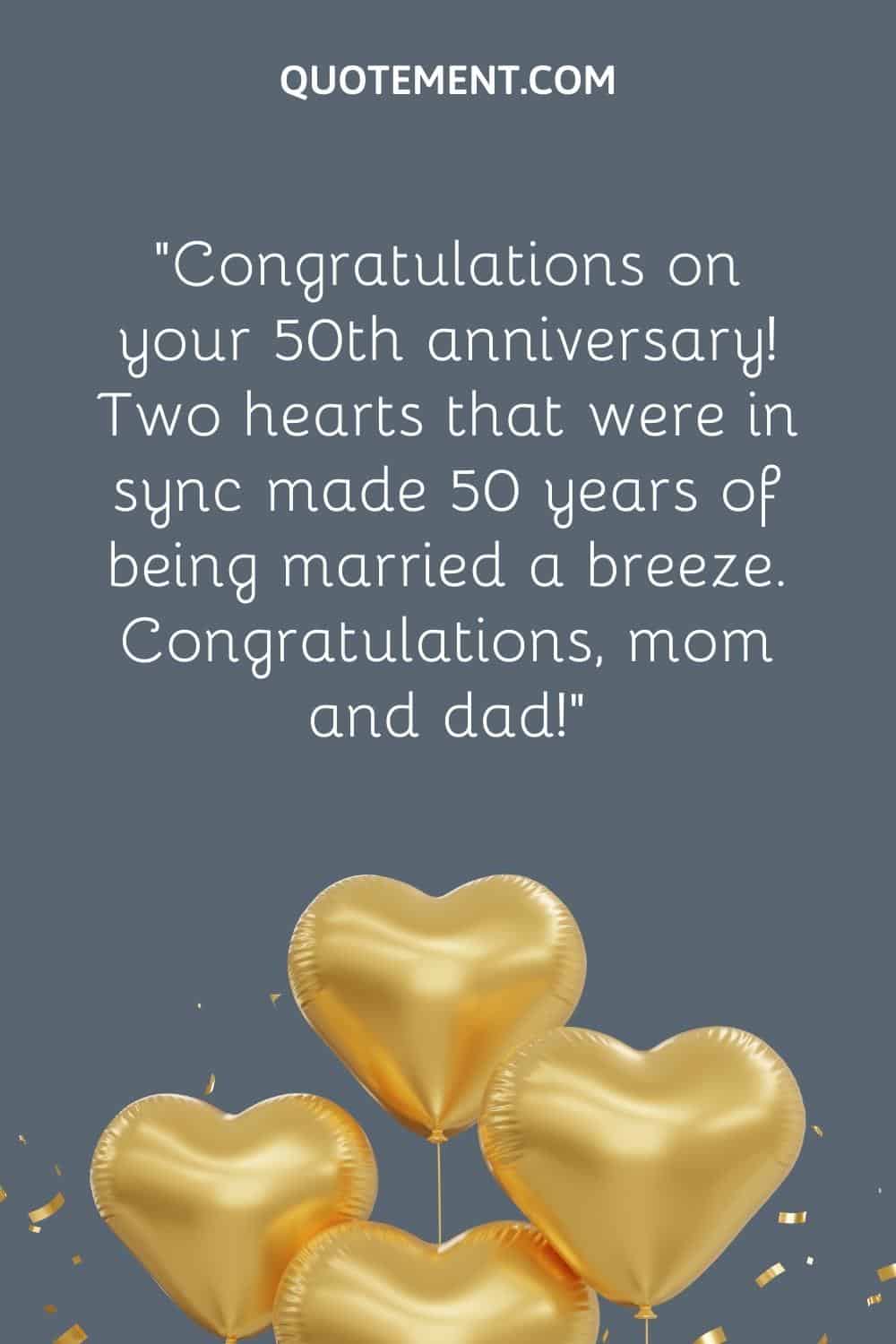 50th-anniversary wishes for mom & dad embellished with gold heart balloons.