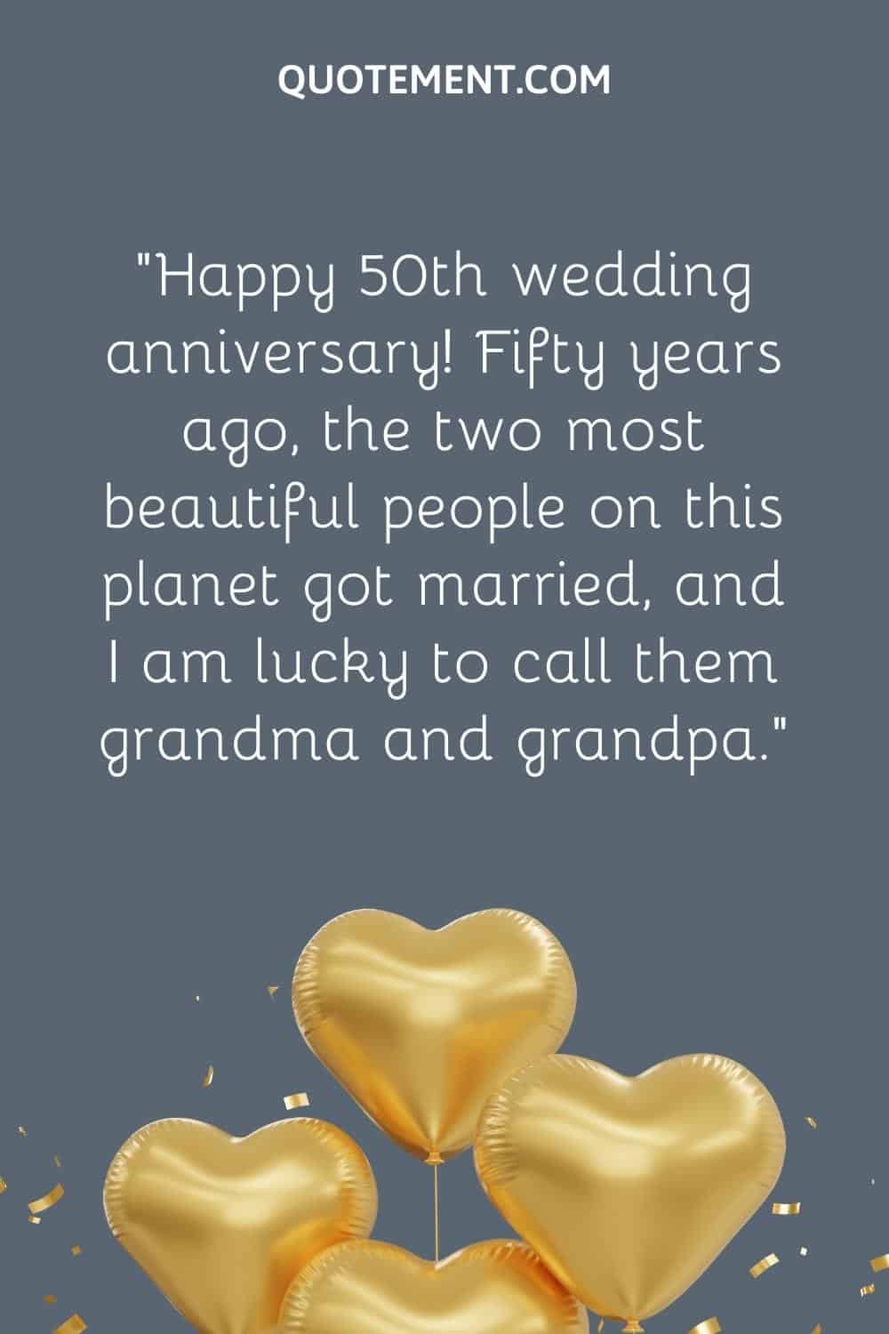 Golden heart-shaped balloons for your grandparents' happy 50th anniversary.