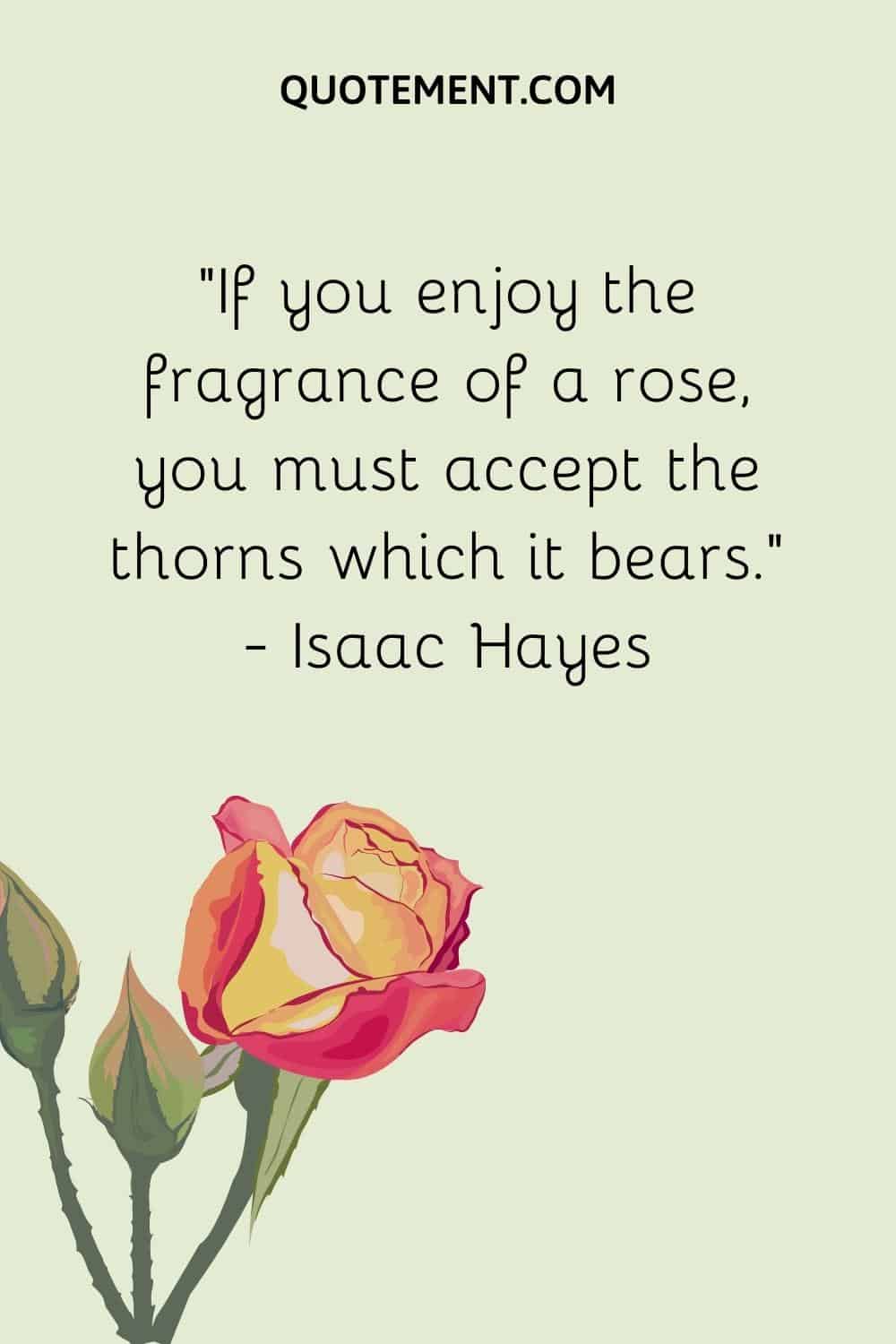 “If you enjoy the fragrance of a rose, you must accept the thorns which it bears.” — Isaac Hayes