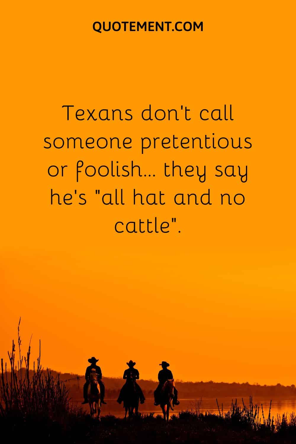 Texans don’t call someone pretentious or foolish… they say he’s all hat and no cattle.