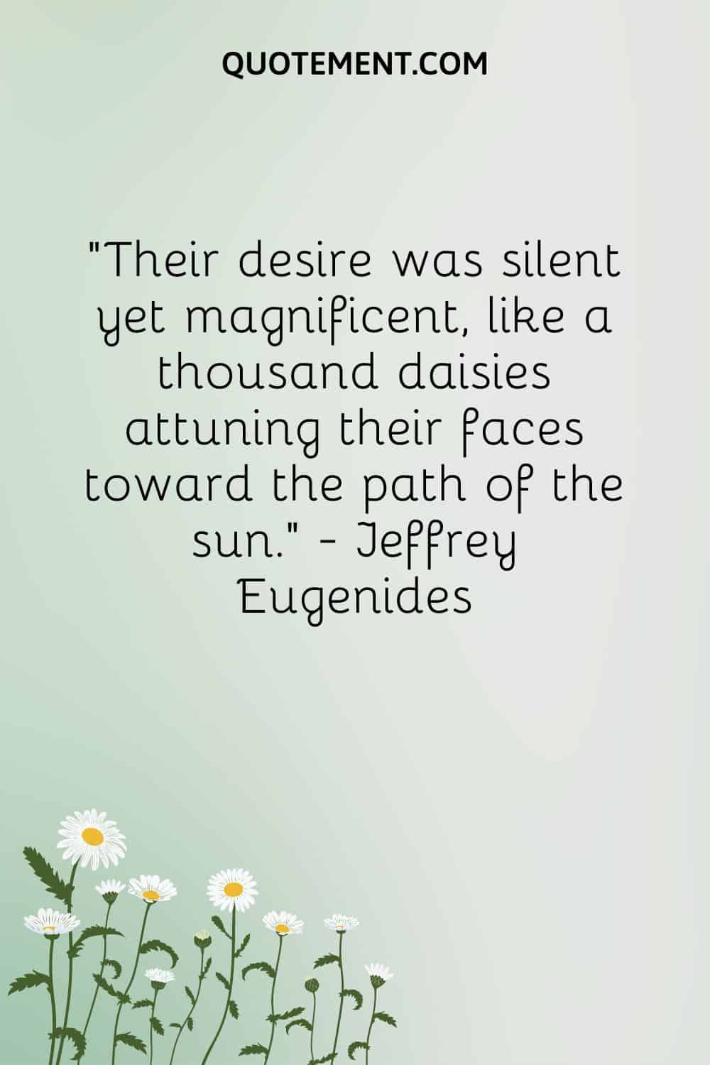 Their desire was silent yet magnificent, like a thousand daisies attuning their faces toward the path of the sun