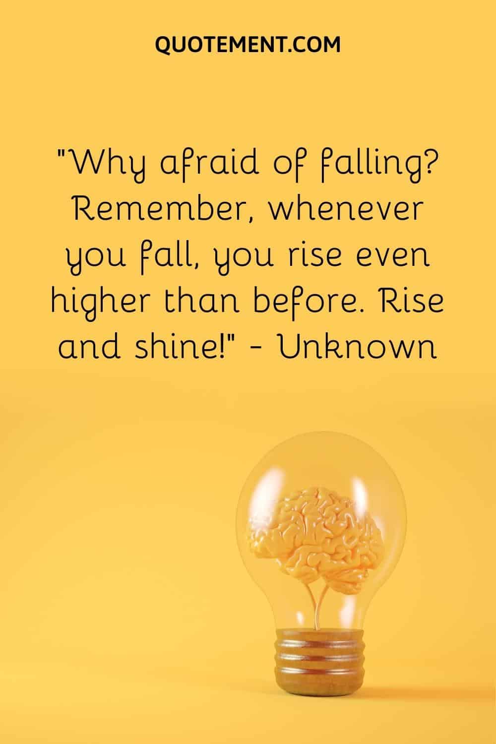 “Why afraid of falling Remember, whenever you fall, you rise even higher than before. Rise and shine!” — unknown