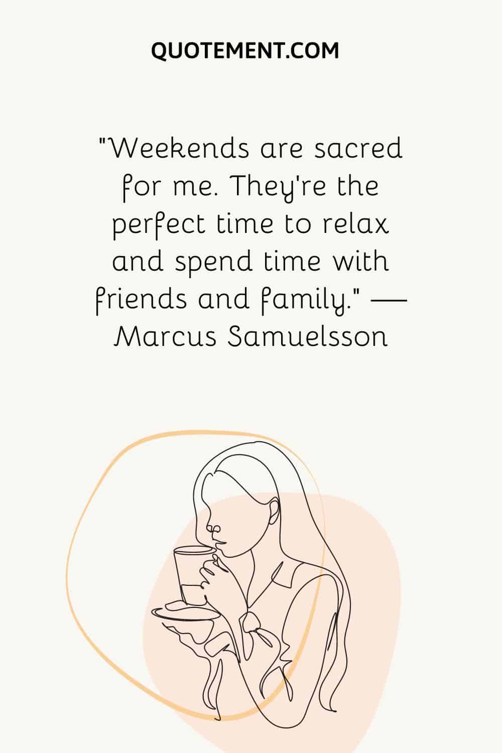 girl drinking from cup illustration representing weekend quote