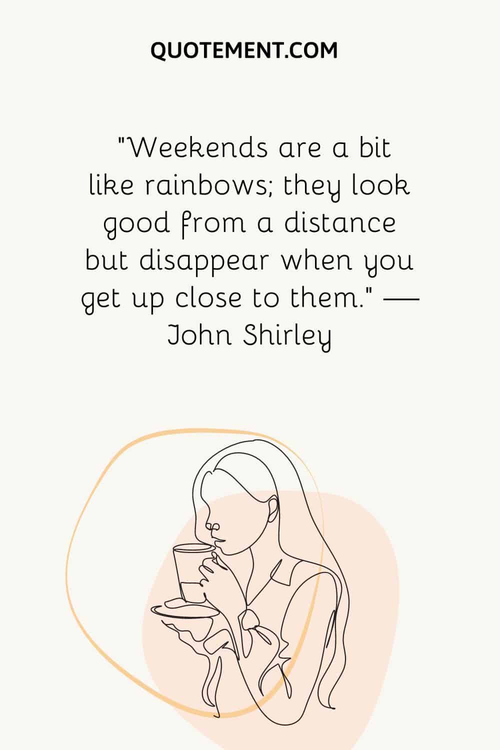 girl holding a cup illustration representing happy weekend quote