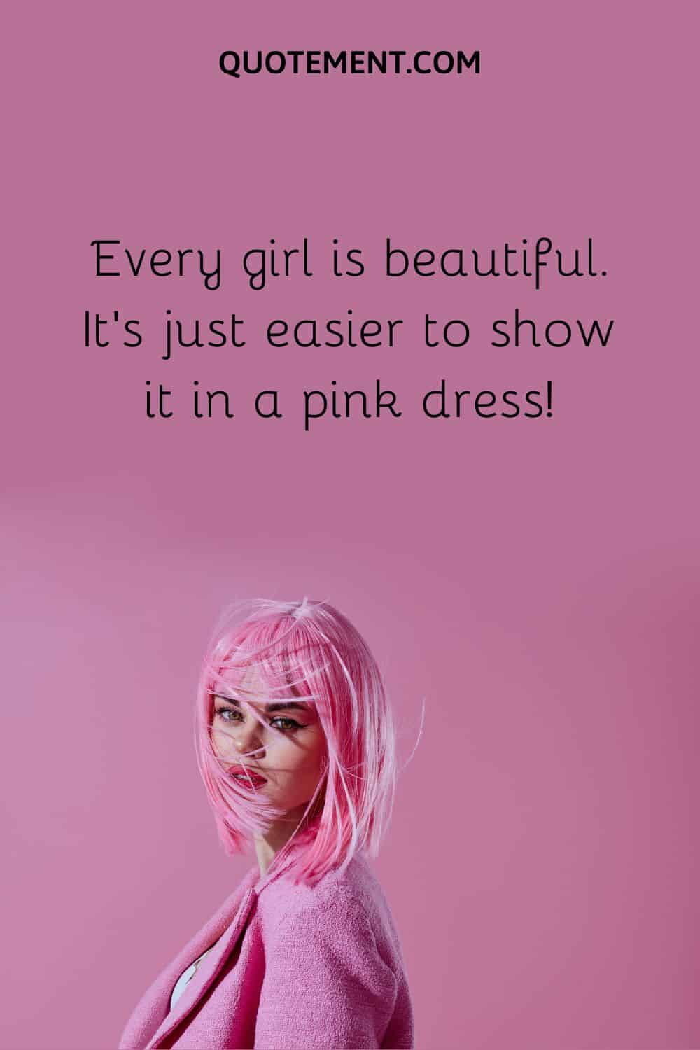 pretty girl in pink representing pink dress caption
