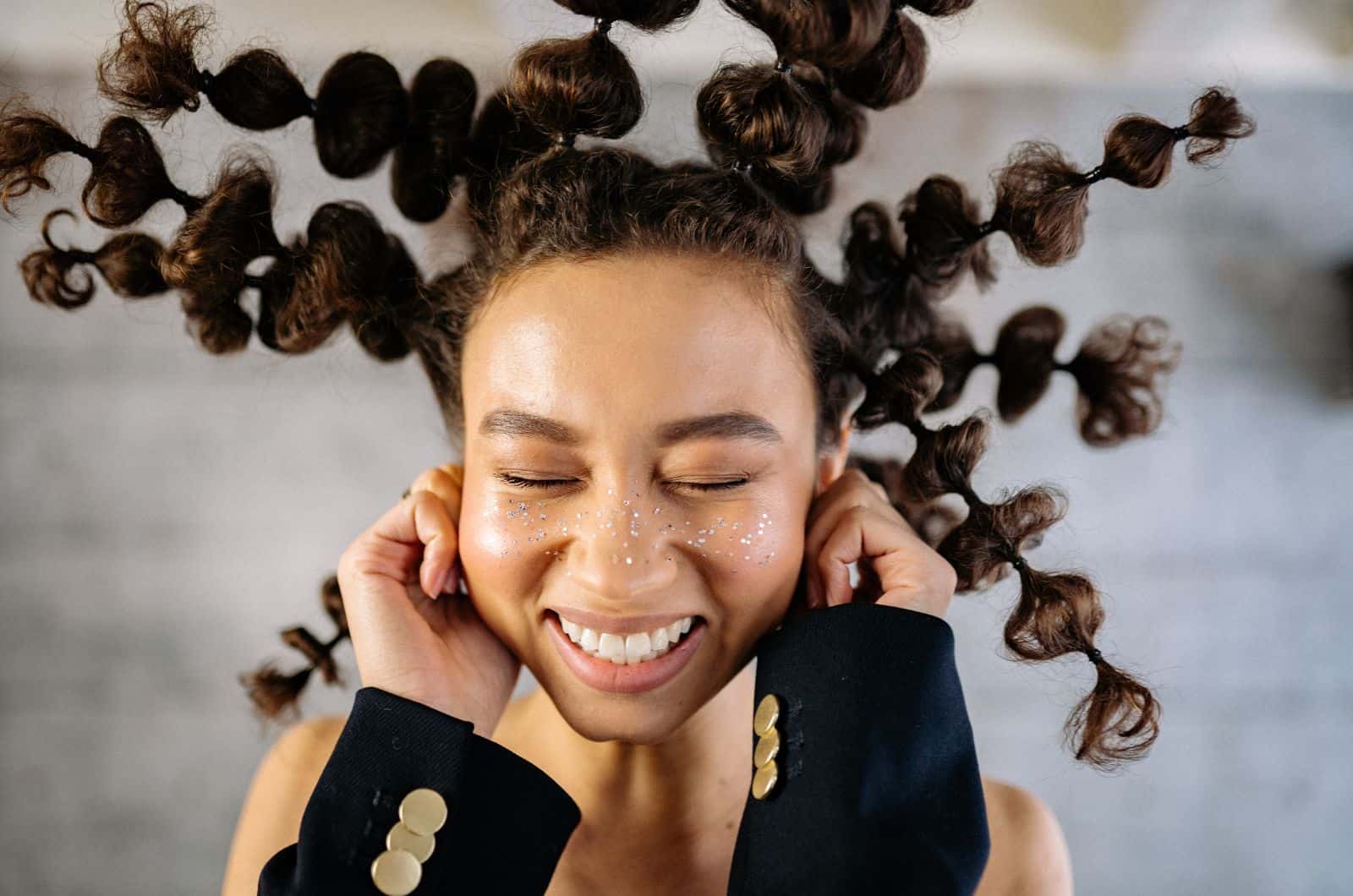 happy Unique girl with crazy hair