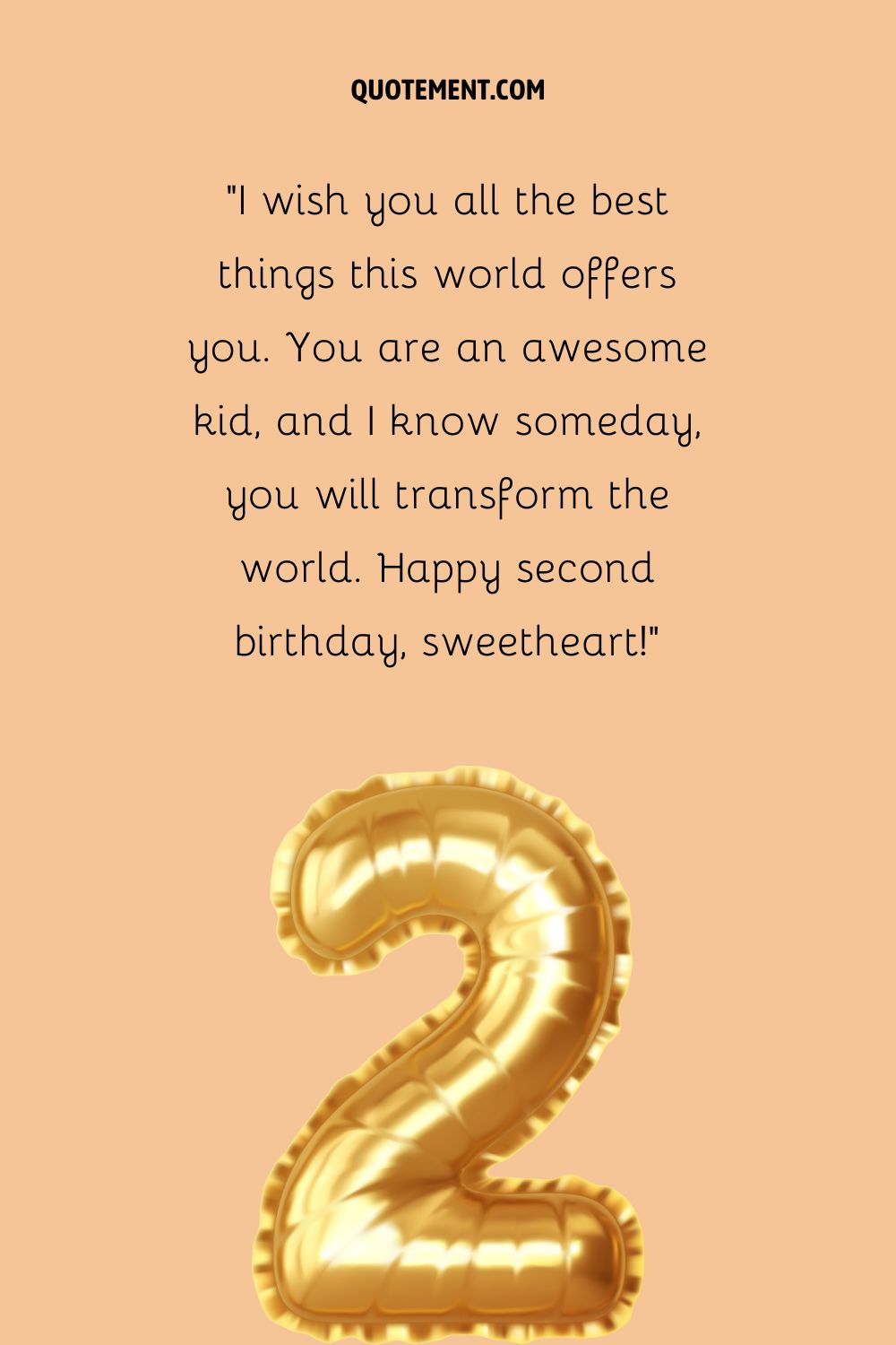A golden number two balloon with a soft orange background