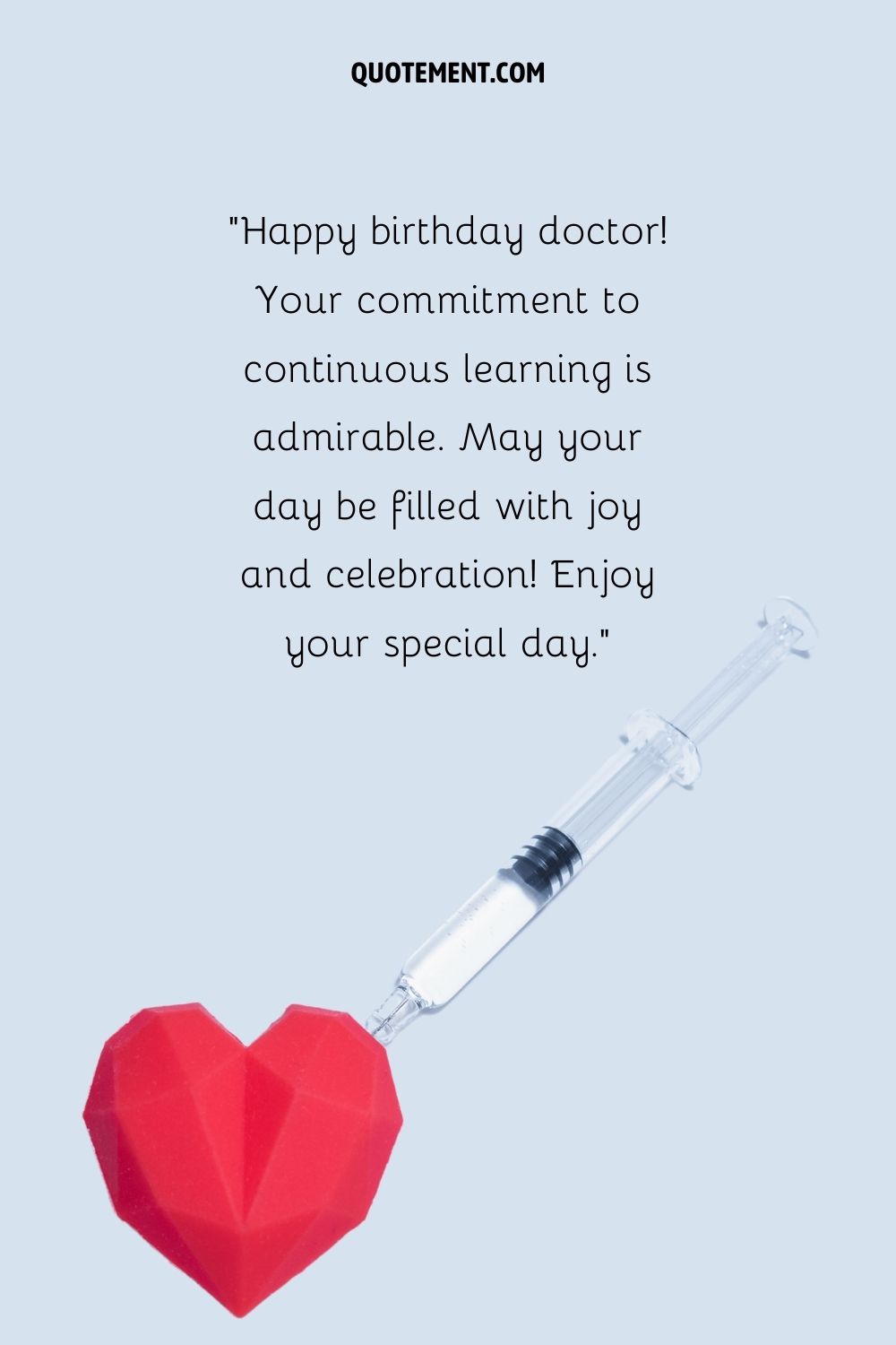 una inyección y un emoji de corazón rojo representando el mejor deseo de feliz cumpleaños doctor