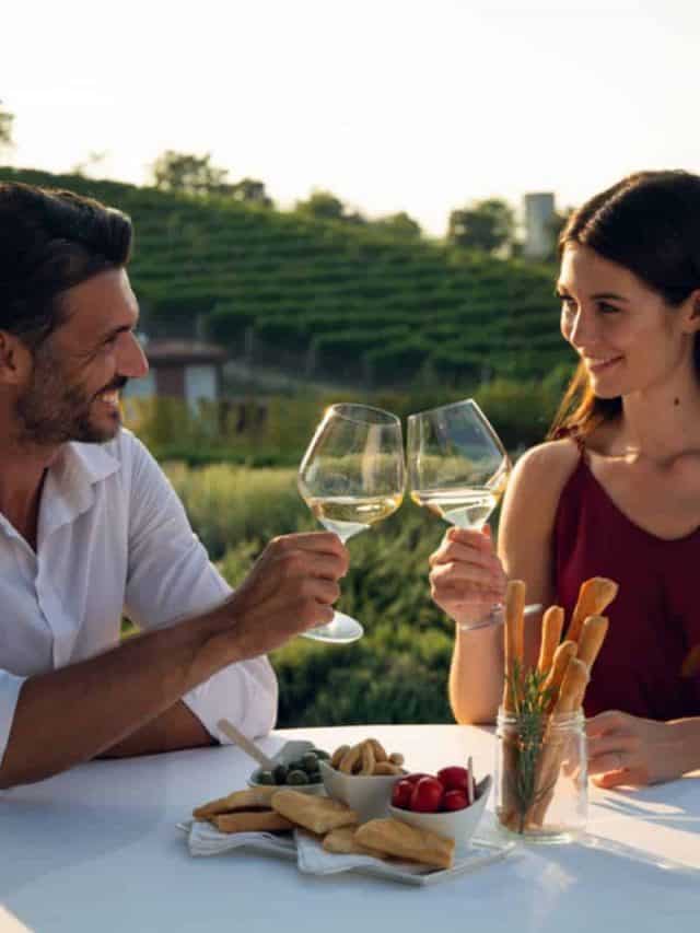 happy couple in love is enjoying romantic lunch