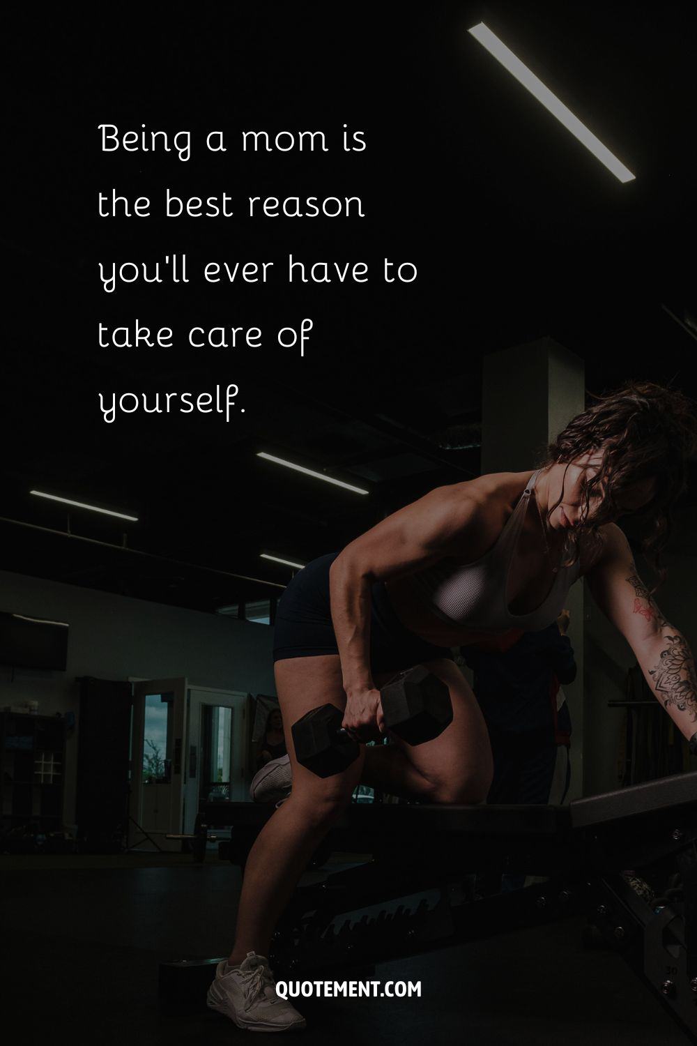 muscled girl lifting image representing fit mom work out quote
