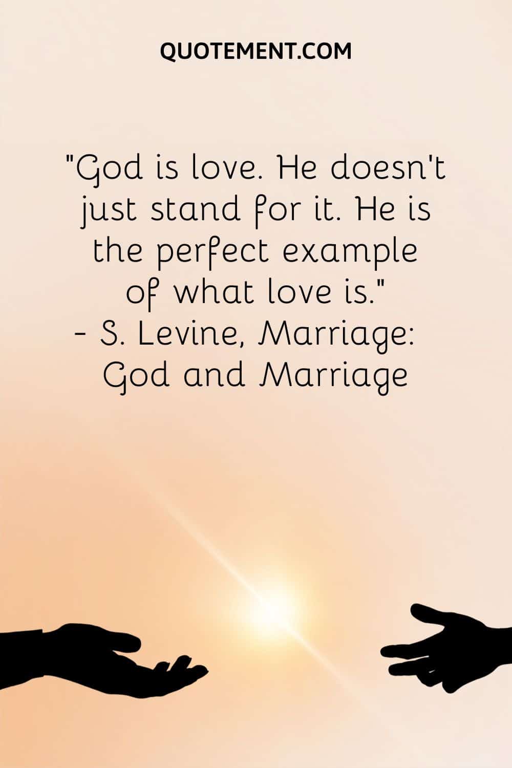 “God is love. He doesn’t just stand for it. He is the perfect example of what love is.” ― S. Levine, Marriage God and Marriage