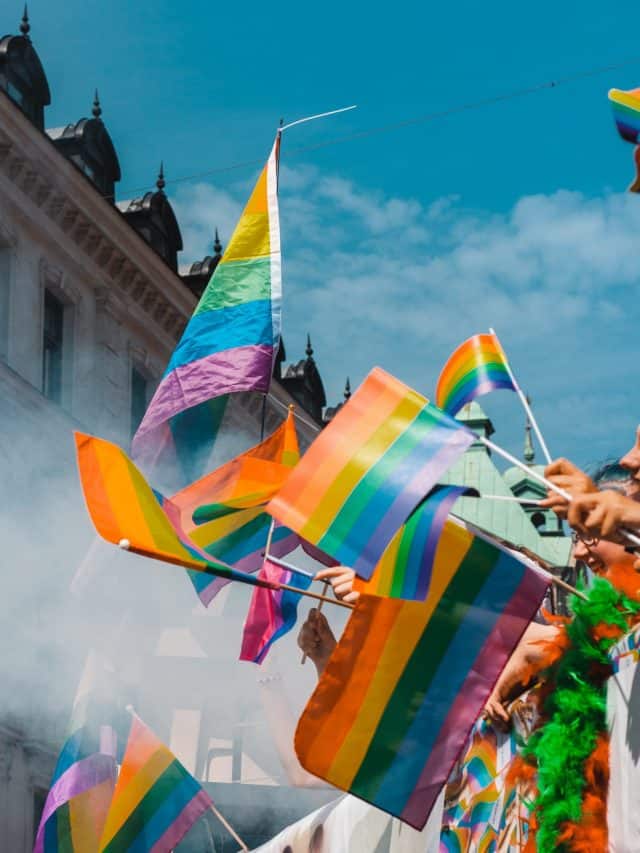 people waving with a gay flag