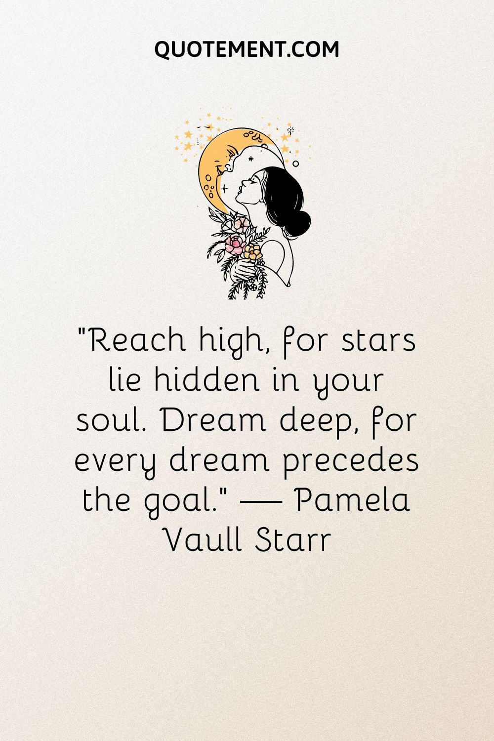 girl facing a smiling moon illustration representing inspirational quote about following your dreams